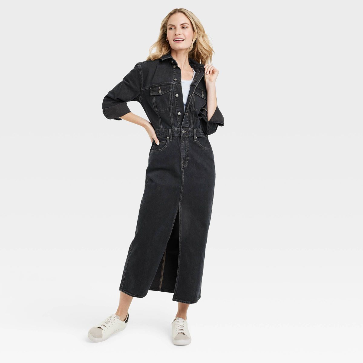 Women's Long Sleeve Denim Maxi Dress - Universal Thread™ Black Wash | Target