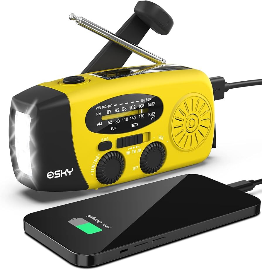 Esky Emergency Hand Crank Radio with 3 LED Flashlight, AM/FM/NOAA Portable Weather Radio with 200... | Amazon (US)