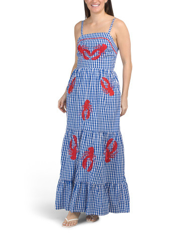Sleeveless Lobster Embroidered Gingham Maxi Dress | Casual Dresses  | Marshalls | Marshalls