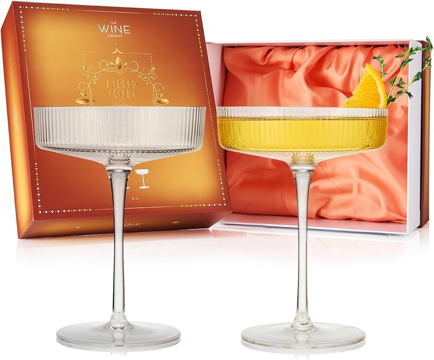 Vintage Art Deco Coupe Glasses Ribbed Coupe Cocktail Glasses 8 oz | Set of 2 | Crystal Cocktail G... | Amazon (US)