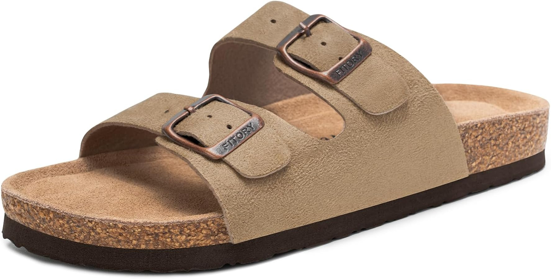 FITORY Womens Flat Sandals with Cork Footbed, Open Toe Slides Adjustable Slip On Slippers for Sum... | Amazon (US)