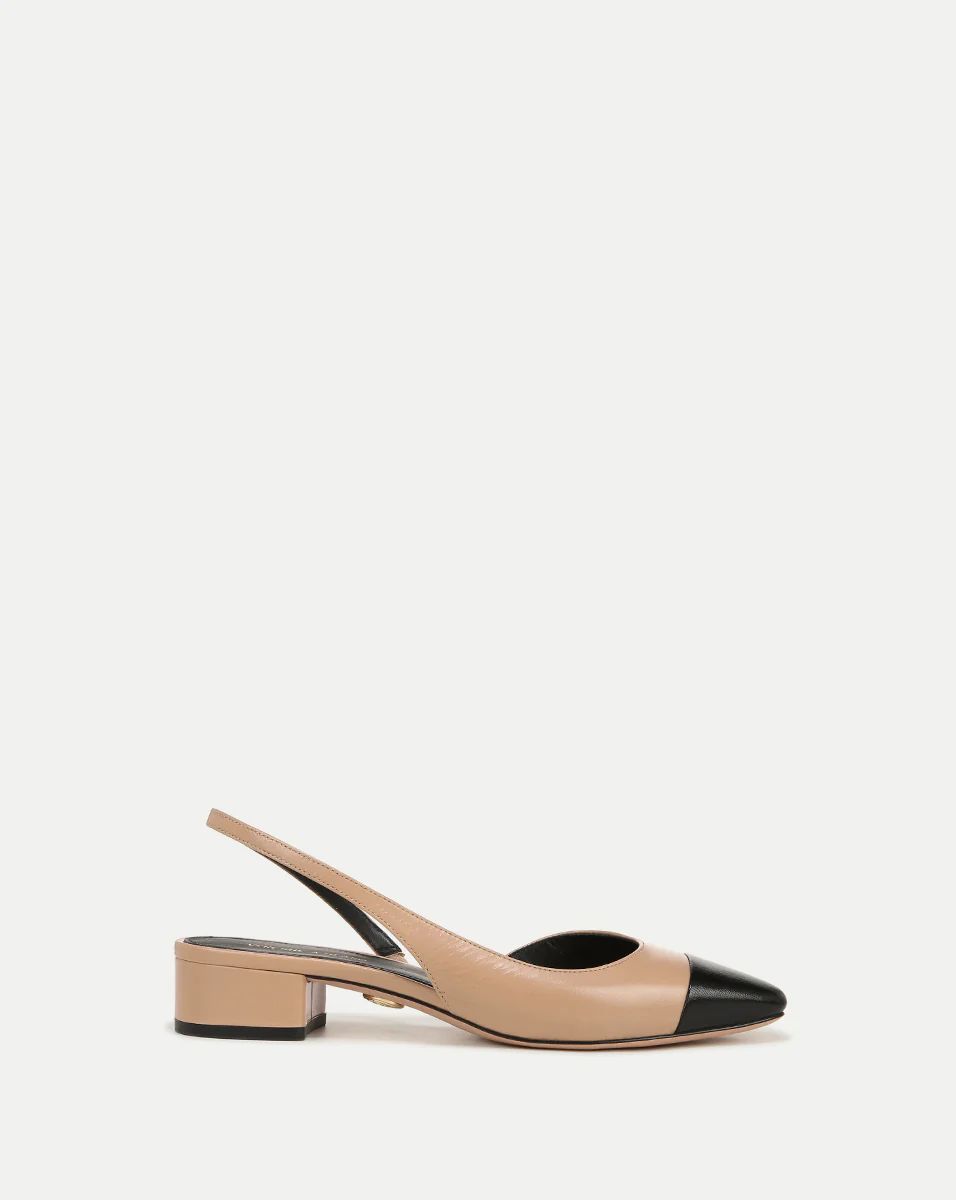 Cecile Leather Cap-Toe Slingback in Bisque/Black | Veronica Beard | Veronica Beard