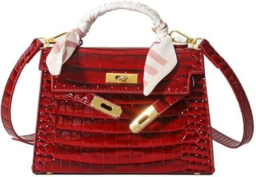 Portable Kelly Bag High-grade Texture Crocodile Ribbon Platinum Bag Elegant Shoulder Crossbody Bag (Red) | Amazon (US)