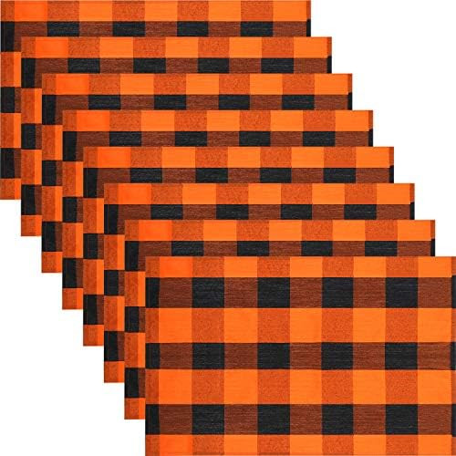 8 Pieces Fall Place Mats Black Orange Plaid Machine Washable Table Covers for Family Dinners Special | Amazon (US)