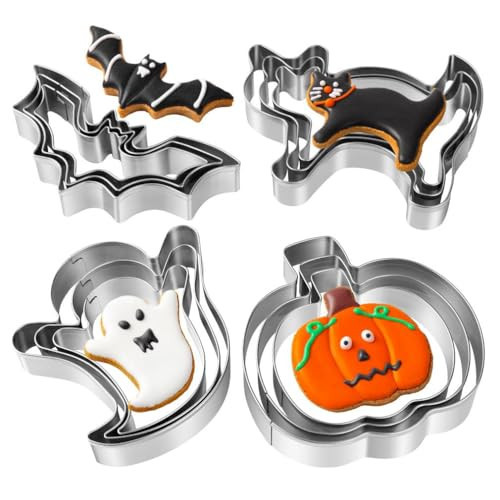 Halloween Cookie Cutters Set - 12 Pieces Stainless Steel Halloween Cookie Cutters Shape,Pumpkin, Ghost, Bat and Cat Cookie Cutter Shapes for Halloween Food Party Decorations | Amazon (US)