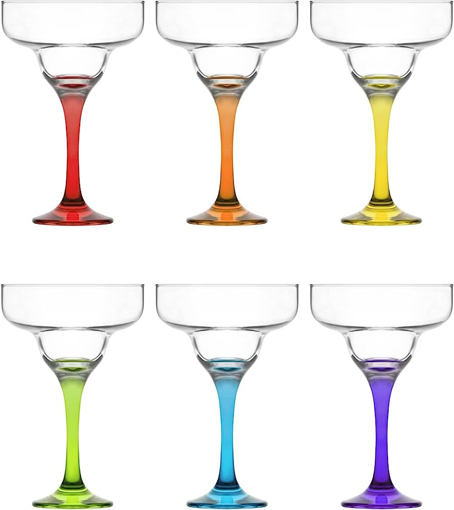 lav Margarita Glasses Set of 6 - Margarita Cocktail Glasses 10.25 oz - Multi Colored and Clear St... | Amazon (US)