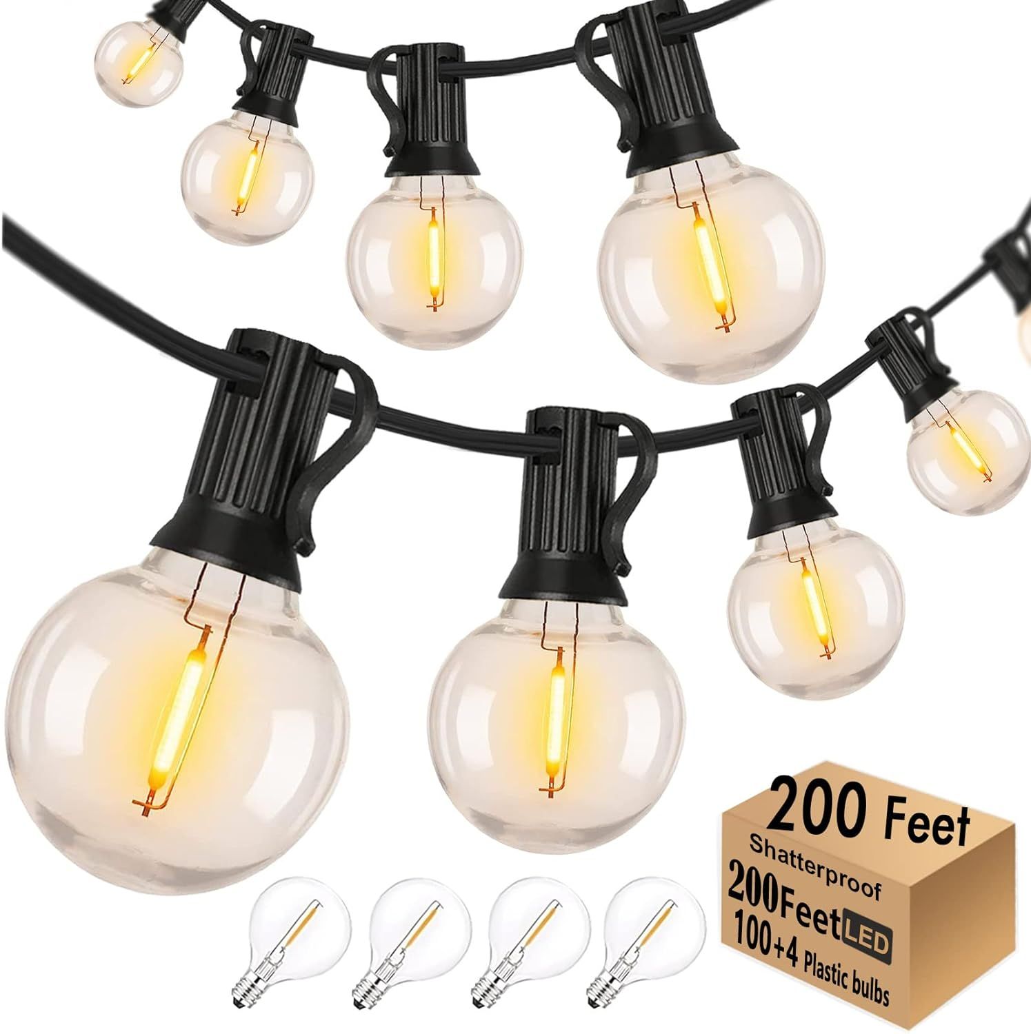 Skeerei Outdoor String Lights 200FT Waterproof Patio Bistro Lights with 100+4 Shatterproof G40 LE... | Amazon (US)