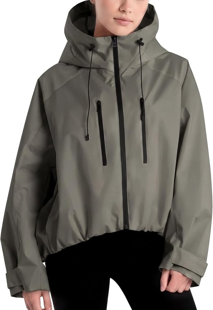 Ainangua Womens Oversized Water-Resistant Rain Jacket Mock Neck Windbreaker | Amazon (US)