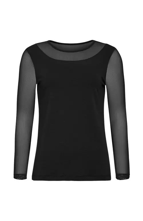 Anatomie Kim Mesh-Sleeve Top in Pima Modal in Black at Nordstrom, Size Large | Nordstrom