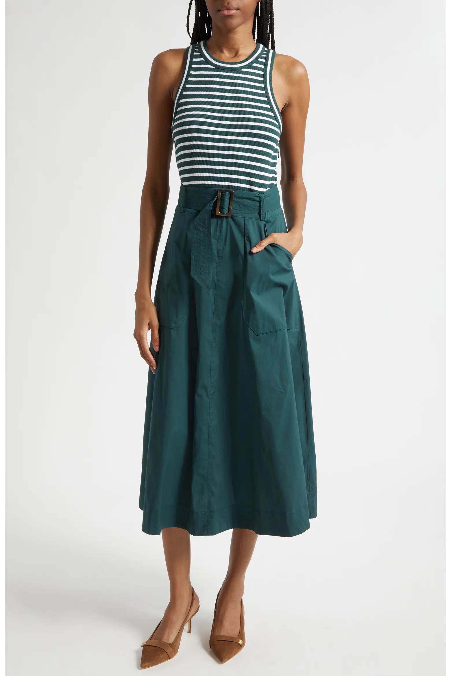 Jordyn Mixed Media Stretch Cotton Midi Dress (Women) | Nordstrom | Nordstrom