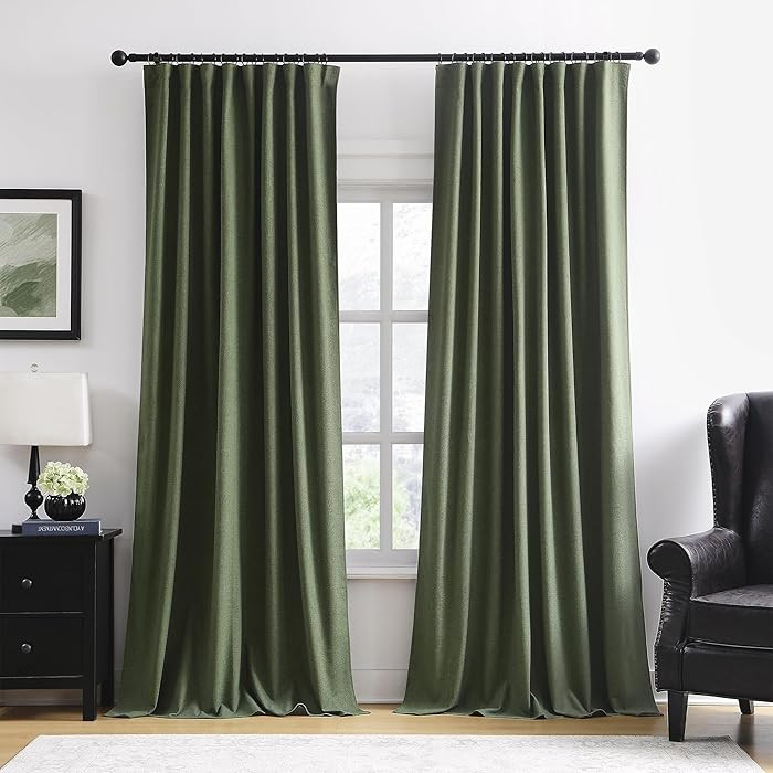 RAIN CITY Dark Olive Green Blackout Curtains 96 Inch Long with Hooks 2 Panels Set, Back Tab Drape... | Amazon (US)