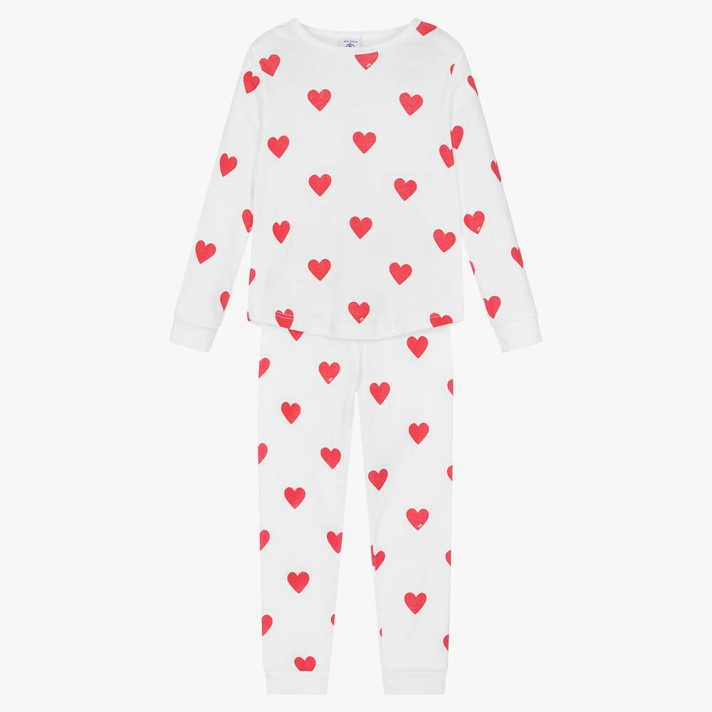 Girls White & Red Organic Cotton Pyjamas | Childrensalon