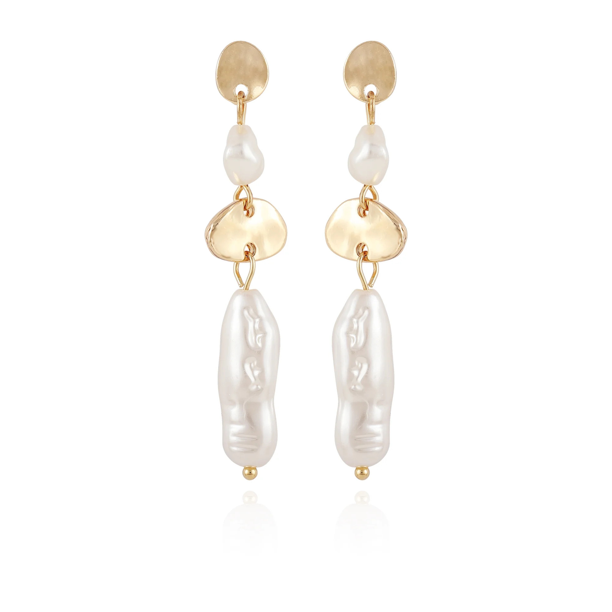 Time and Tru Women's Fashion Imitation Gold Linear Imitation Pearl Drop Earrings | Walmart (US)