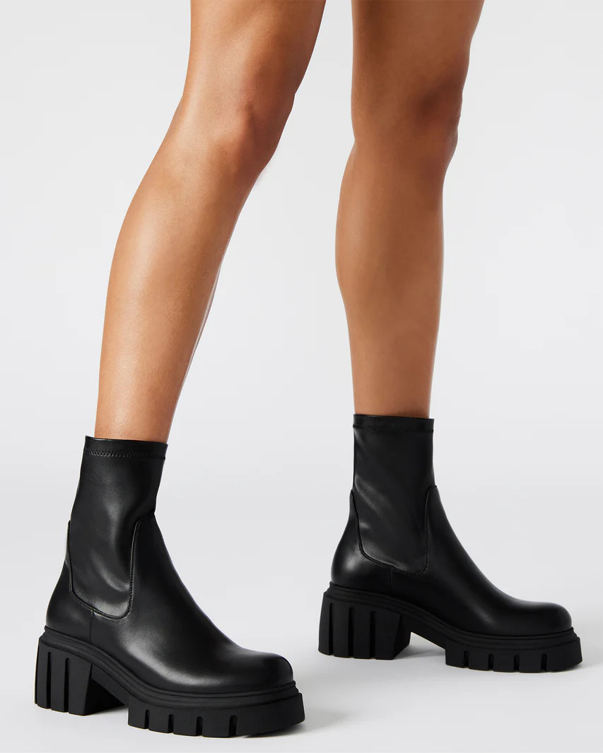 BOOMBA Black Lug Sole Ankle Boot | Women's Booties | Steve Madden (US)