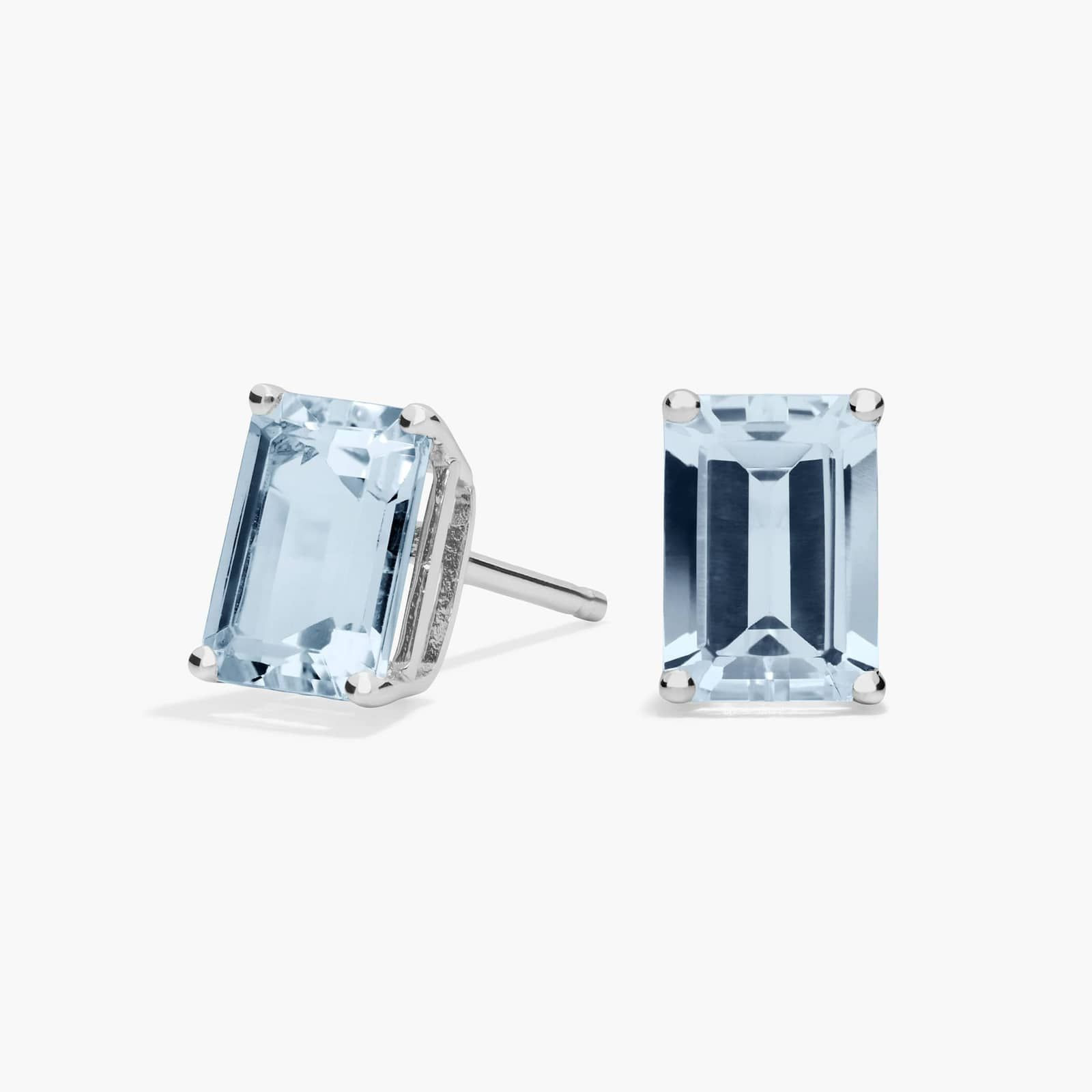 Emerald Cut Birthstone Aquamarine Stud Earrings in 14K White Gold (7x5mm) | Blue Nile