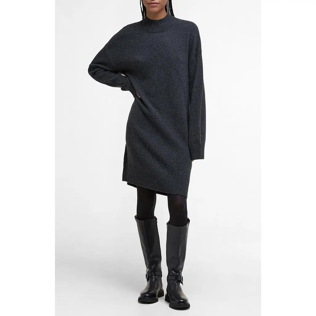 Barbour Serena Oversize Long Sleeve Mock Neck Sweater Dress in Charcoal at Nordstrom, Size 14 Us | Nordstrom