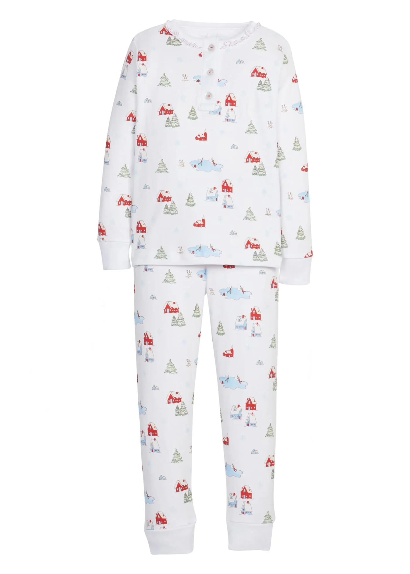 Girls Ruffled Christmas Jammies in White | Little English