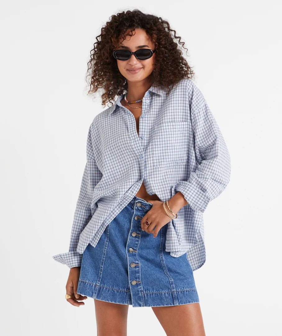 ZALI LINEN BLEND CHECK SHIRT | Sportsgirl