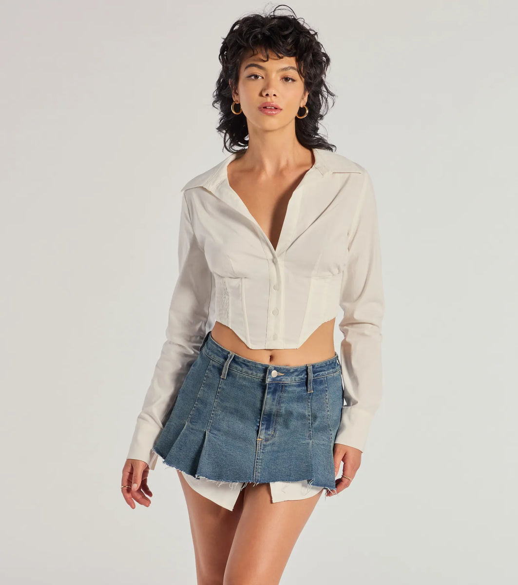 Chic Structure Long Sleeve Cropped Corset Top | Windsor Stores