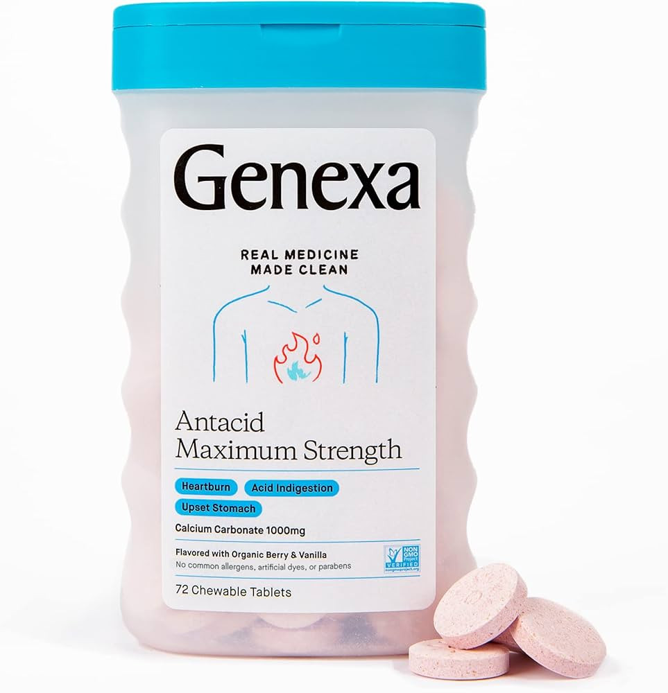 Genexa Antacid Maximum Strength - 72 Tablets - Calcium Carbonate Acid Reducer, Non-GMO, Certified... | Amazon (US)
