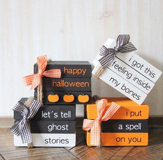 Halloween Mini Wooden Books  Farmhouse Style  Tiered Trays  | Etsy | Etsy (US)