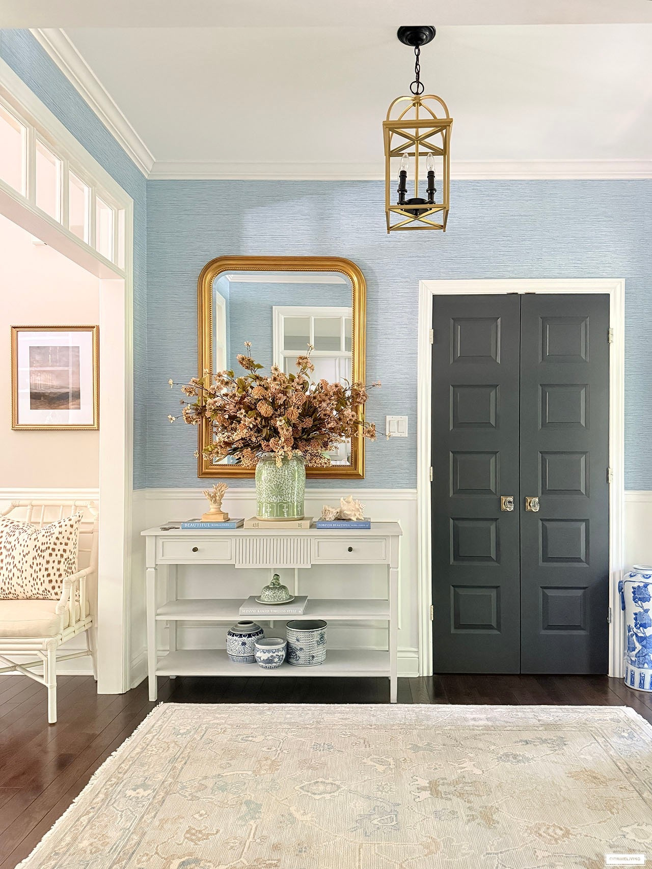 Chic fall entryway decorating in gorgeous color!💙🤎💚

#LTKfall #LTKhome #LTKstyletip