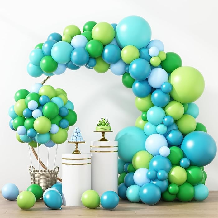 RUBFAC 129pcs Blue Green Balloons Different Sizes 18 12 10 5 Inch for Garland Arch, Green Blue Ba... | Amazon (US)