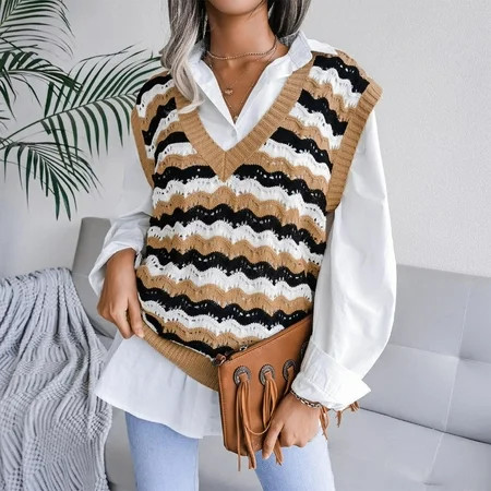 VIAFLY Fall Sweaters For Women 2022 Fashion Women Casual V-Neck Hollow Knitted Vest Sweater Vest Wom | Walmart (US)