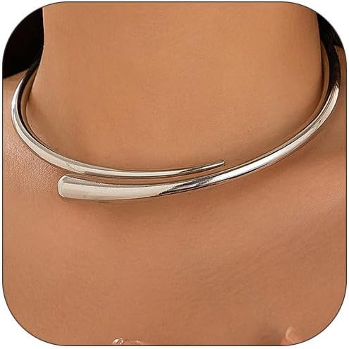 Chunky Gold Cuff Necklace for Women Gold Statement Choker for Women Gold/Silver African Tribe Wid... | Amazon (US)
