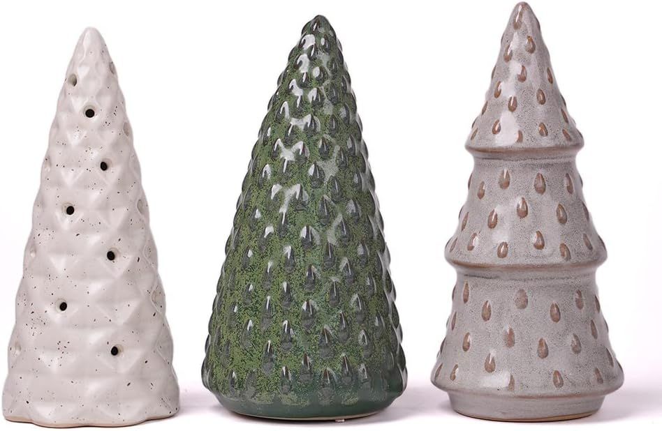 HAUCOZE 3 Set Ceramic Christmas Tree Figurine Statue Holiday Decoration Sculpture Festival Gifts ... | Amazon (US)