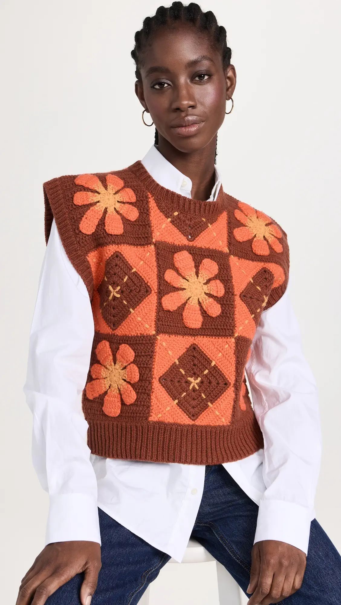 Lingua Franca Argyle Flower Crochet Vest | Shopbop | Shopbop