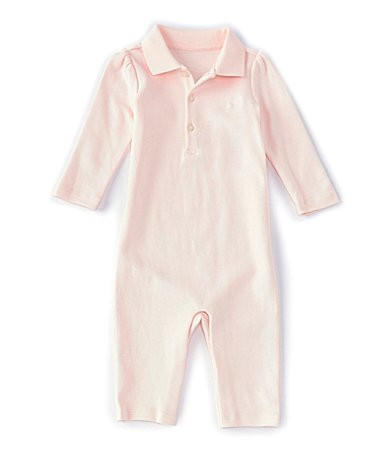 Ralph Lauren Baby Girls Long-Sleeve Polo Coverall - Newborn | Dillard's