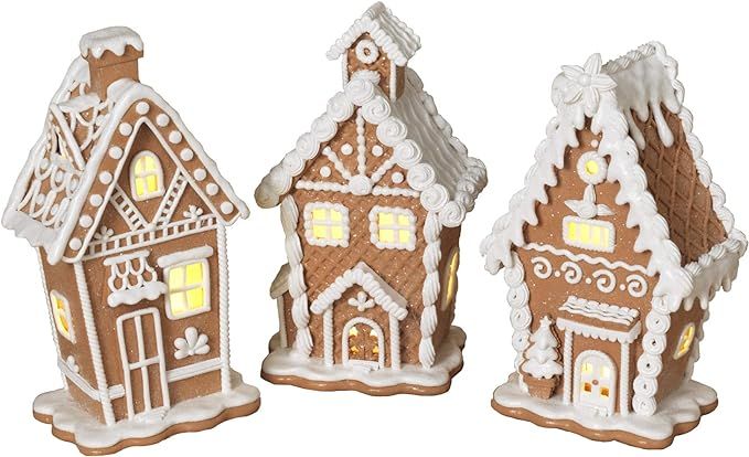 Gerson 7" H B/O Lighted Holiday Gingerbread House Set of 3 | Amazon (US)