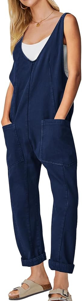 EXLURA Womens Fall High Roller Denim Bib Jumpsuits Casual Loose Overalls Baggy Jeans Romper with ... | Amazon (US)