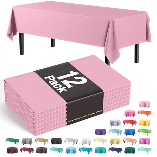 Party Solids Pack Of 12 Premium Plastic Tablecloth 54 Inch x 108 Inch Rectangle Table Cover - Pink | Amazon (US)