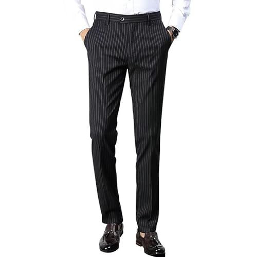 Men's Striped Dress Pants Summer Casual Pinstripe Trousers Slacks Slim Fit Lightweight Classic Work Business Suit Pants Black-32W30L | Amazon (US)