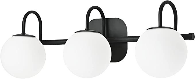 Modern Black Bathroom Vanity Light Fixtures 3 Lights Frame and Milk White Glass Globe Shade Moder... | Amazon (US)