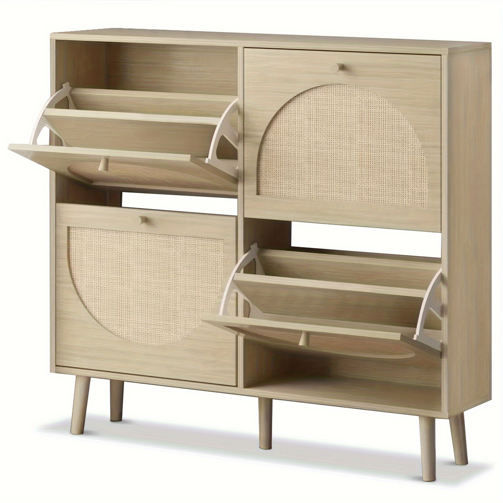 TEMU 2 Of 4 Tubs With High Legs And Round Rattan Surface Shoe Cabinet 105*24*98cm In Natural | Temu Affiliate Program