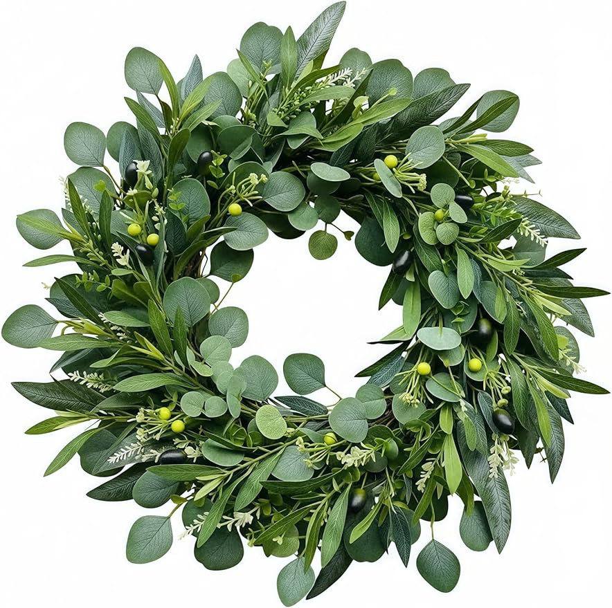 Amazon.com: 26" Farmhouse Olive Wreath – Extra Full Faux Olive, Eucalyptus & Willow Greenery, R... | Amazon (US)