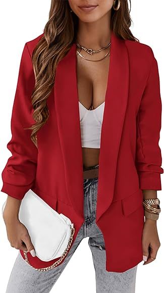 KIRUNDO Womens Fall Fashion 2023 Casual Blazers Long Sleeve Open Front Work Suit Office Blazer Ja... | Amazon (US)