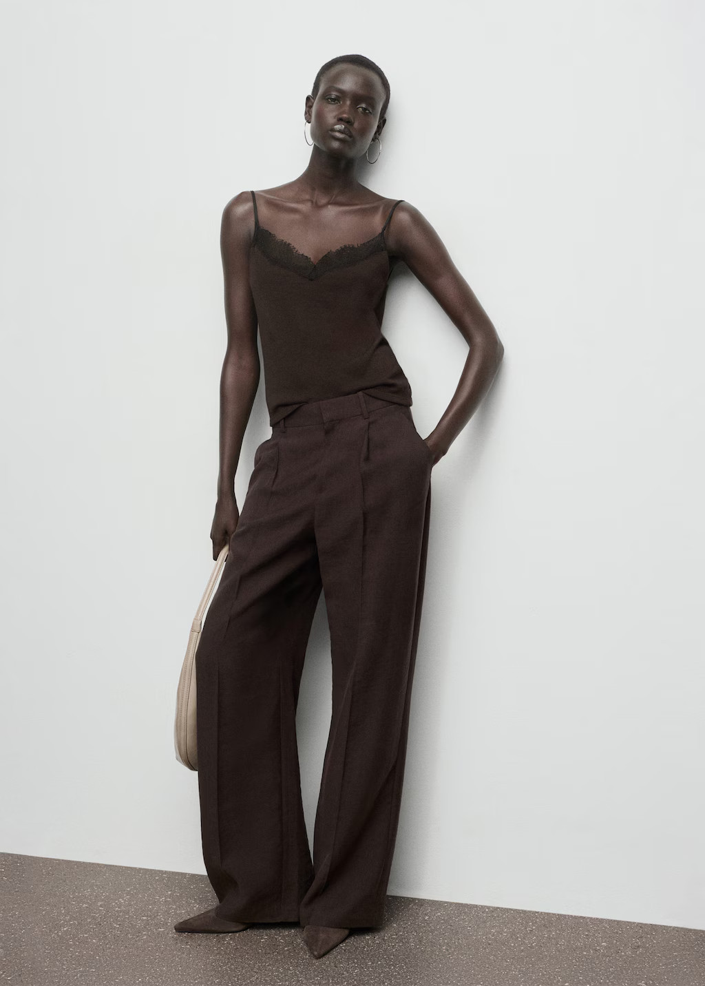 Lace suspenders top brown - Woman - M - MANGO | Mango (US/MX/AU)