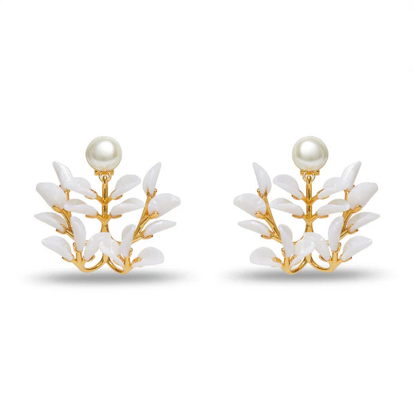MOTHER OF PEARL VINE LEAF CHANDELIER EARRINGS | LELE SADOUGHI