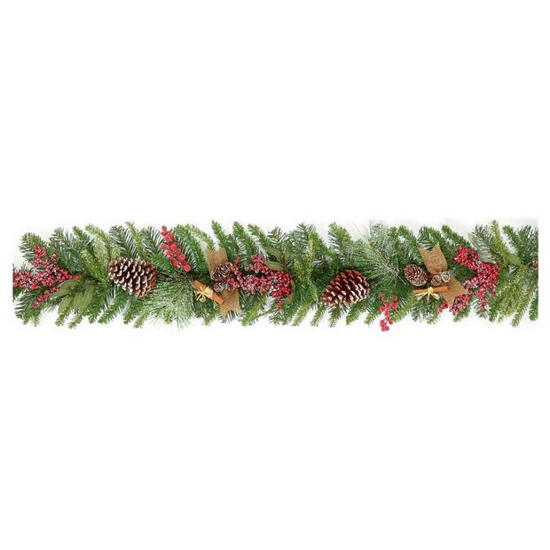 Premier Decorations Berry & Cone Frosted Christmas Garland861/7103 | argos.co.uk