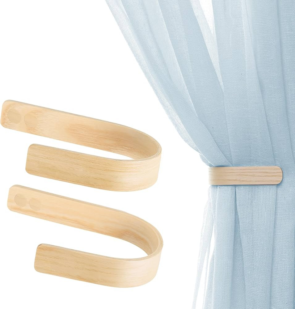 Wood Curtain Holdbacks - Set of 2 Modern Farmhouse Holdback for Drapes, Hooks for Walls, Curtains... | Amazon (US)