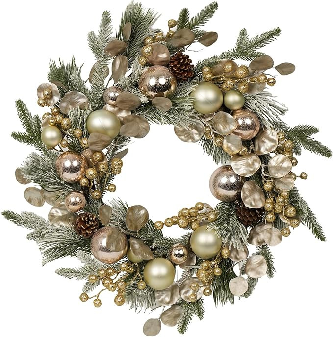Christmas Wreath Artificial Wreath with Champagne-Colored Berries, Pine Cones, Champagne-Colored ... | Amazon (US)
