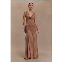 Dania Cowl Neck Slinky Maxi Dress - Mocha Mousse I MESHKI I Size XS | MESHKI US