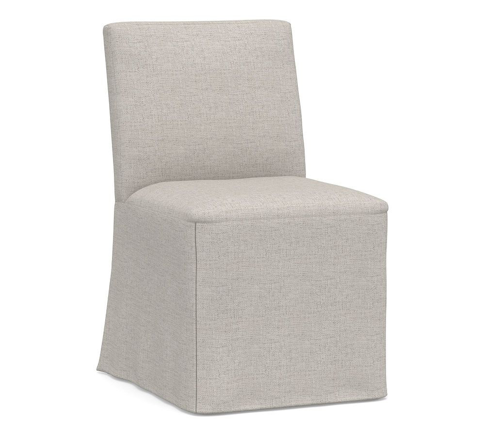 Classic Dining Side Chair Long Slipcover Only, Heathered Twill Stone | Pottery Barn (US)