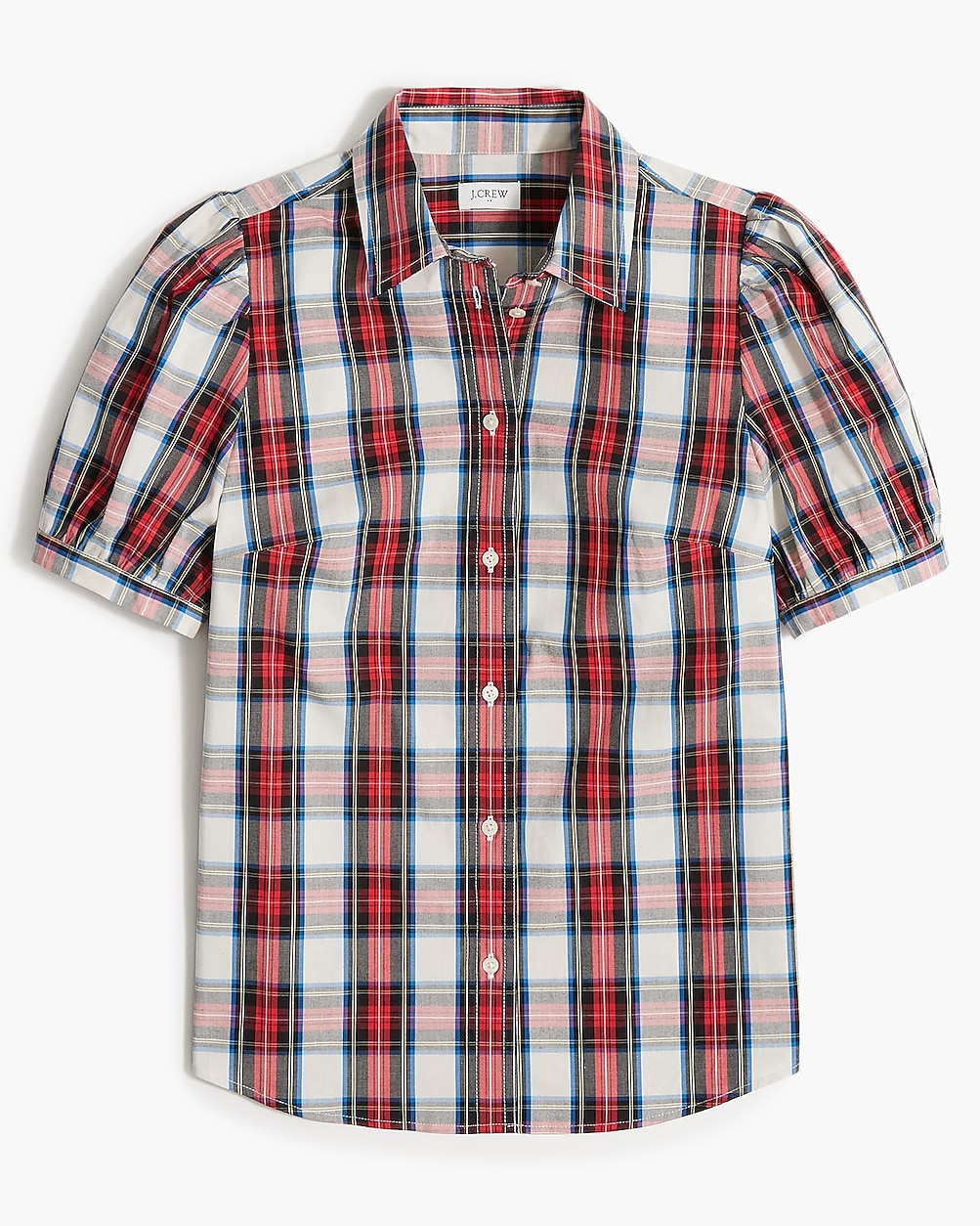 Puff-sleeve tartan button-up shirt | J.Crew Factory