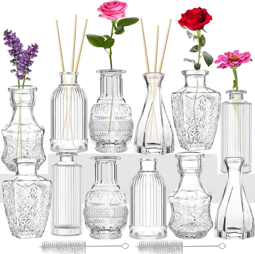 Flower Vase Bud Vases in Bulk Set of 12 Glass Vases for Flowers Clear Vases for Centerpieces Home... | Amazon (US)