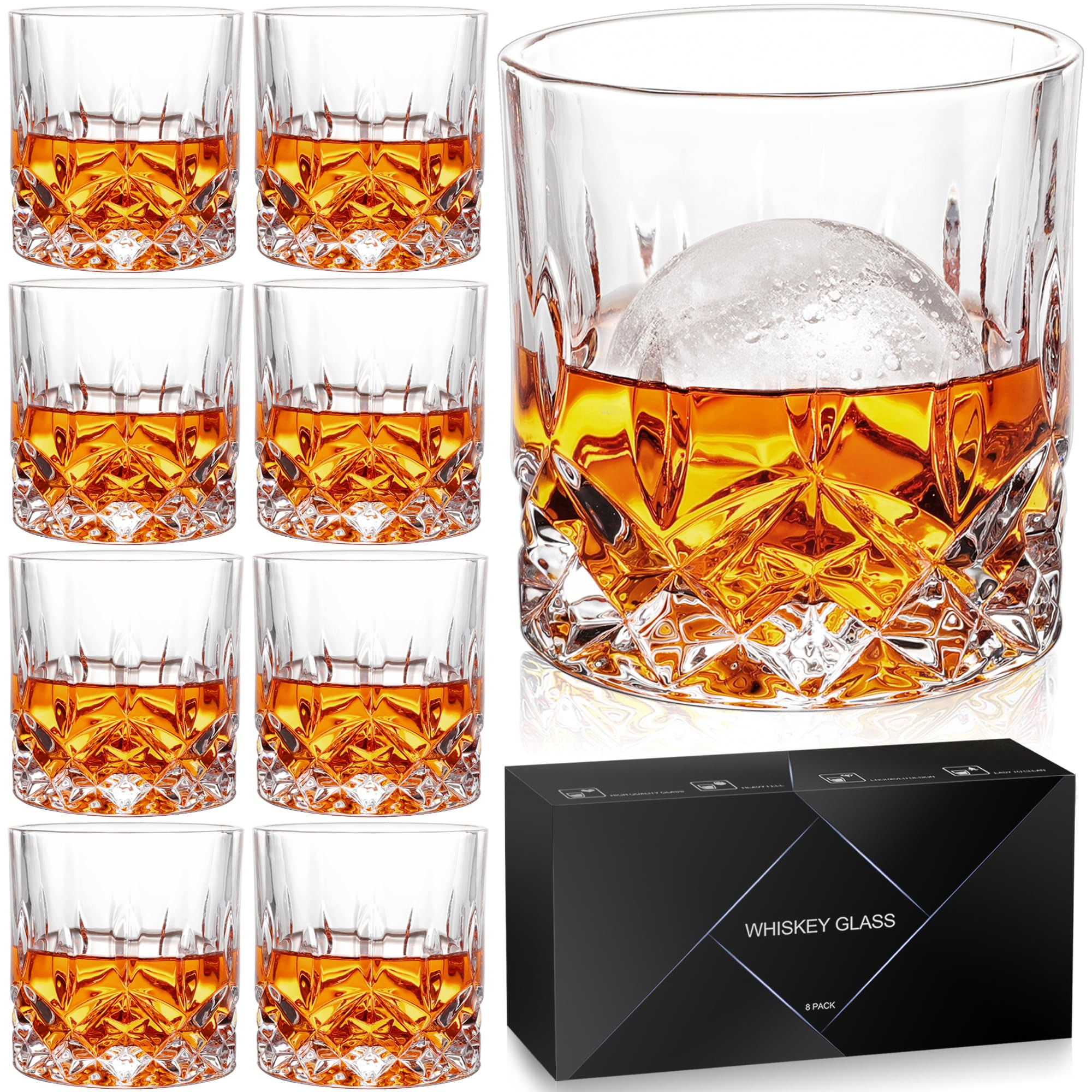 Whiskey Glasses Set of 8, 11 oz Crystal Old Fashioned Glasses, Buy 6 Get 2 Free, Perfect for Bour... | Amazon (US)